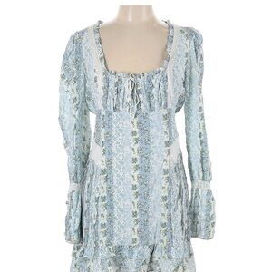 For Love & Lemons Blue Floral Lace Trim Romantic Mini Dress XS Cottagecore